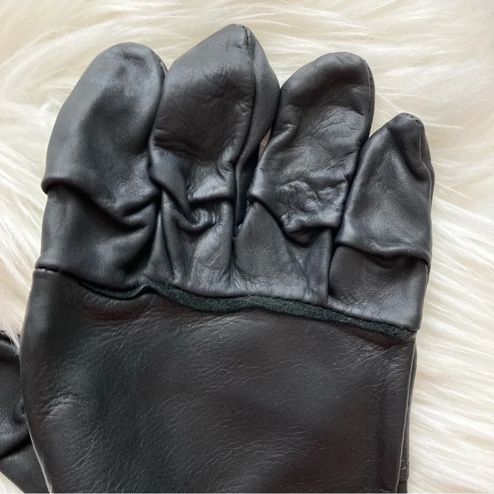 NWOT Unisex Black Genuine Leather Winter Gloves size 5